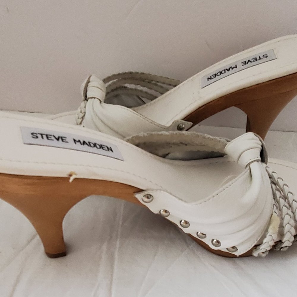 Steve Madden White Strappy Wooden Heels